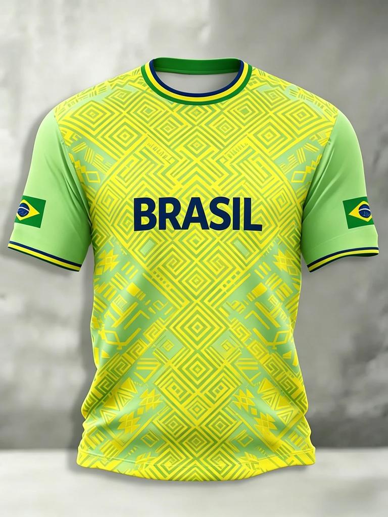 2026 Brazil Style Soccer Jersey Men's Quick Dry Breathable Football Training Top Slim Fit Short Sleeve O-Neck for Match Casual