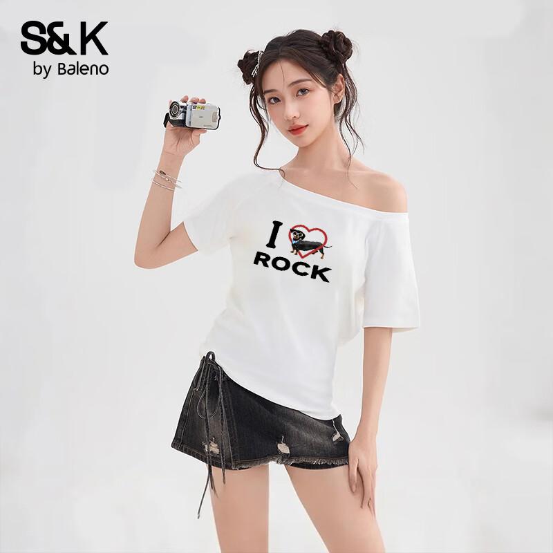 Baleno S&K Women s Off-Shoulder Rock Cool Dog Print T-Shirt L