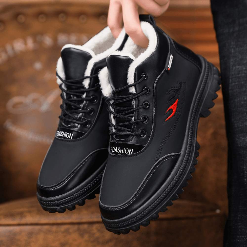 Winter New Velvet Thickened Men's High-top Cotton Shoes Men's Snow Boots Thick-soled Non-slip Leather Waterproof Dad Cotton Shoes