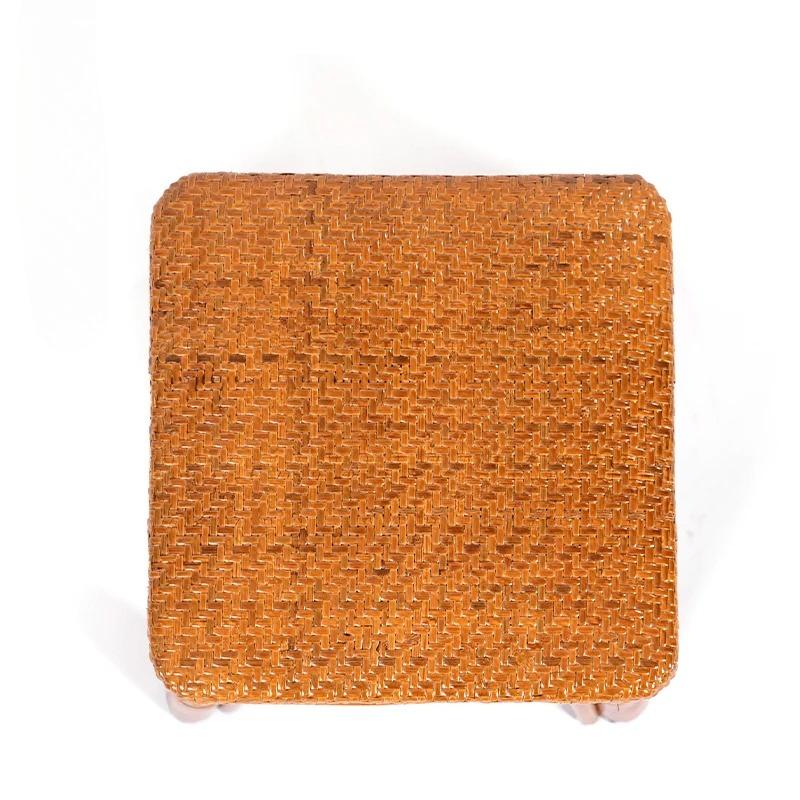 Handmade Wicker Rattan Small Square Ottoman Natural Fiber Shoe Bench for Entryway Home Bedroom Living Room