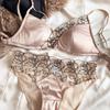 Summer Women Underwear Sexy Lace Embroidery Bra Set French Thin Cup Silken Wireless Bralette Ladies Lingerie Briefs With Thong