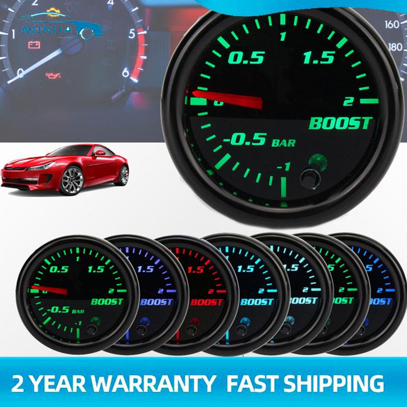 Universal 2'' 52mm Car Turbo Boost Gauge Vacuum Pressure Meter -1~2 Bar 12V Auto Mechanical Boost Meter 7 LED Colors Display