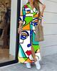 Fashion Long Sleeve Print Women Loose Fit Casual Maxi Dress