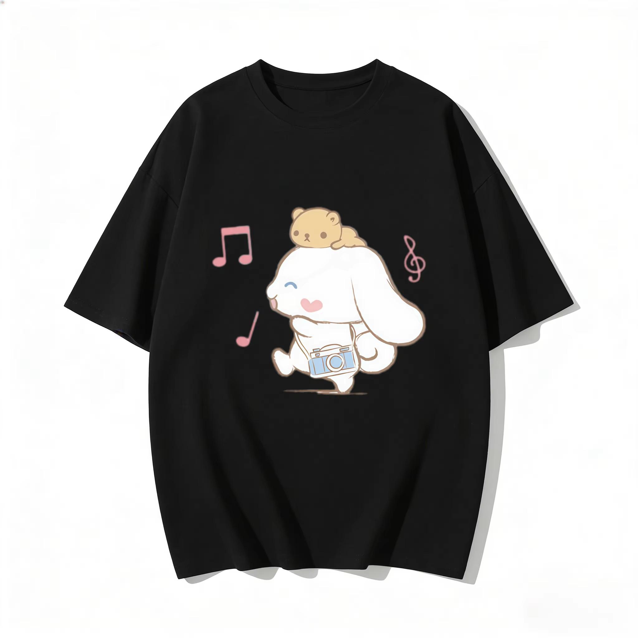 2026 New Cinnamon Roll Music Camera Cartoon Print Tshirt Parentchild Casual Shortsleeved Tshirt for Women Unisex and Children S