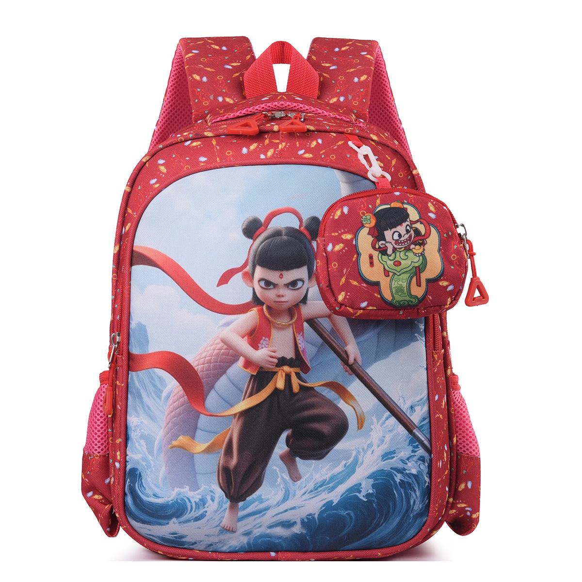 

Школьный рюкзак новый Нечжа детский рюкзак большой класс маленький мультяшный любовь первый класс детский рюкзак красный