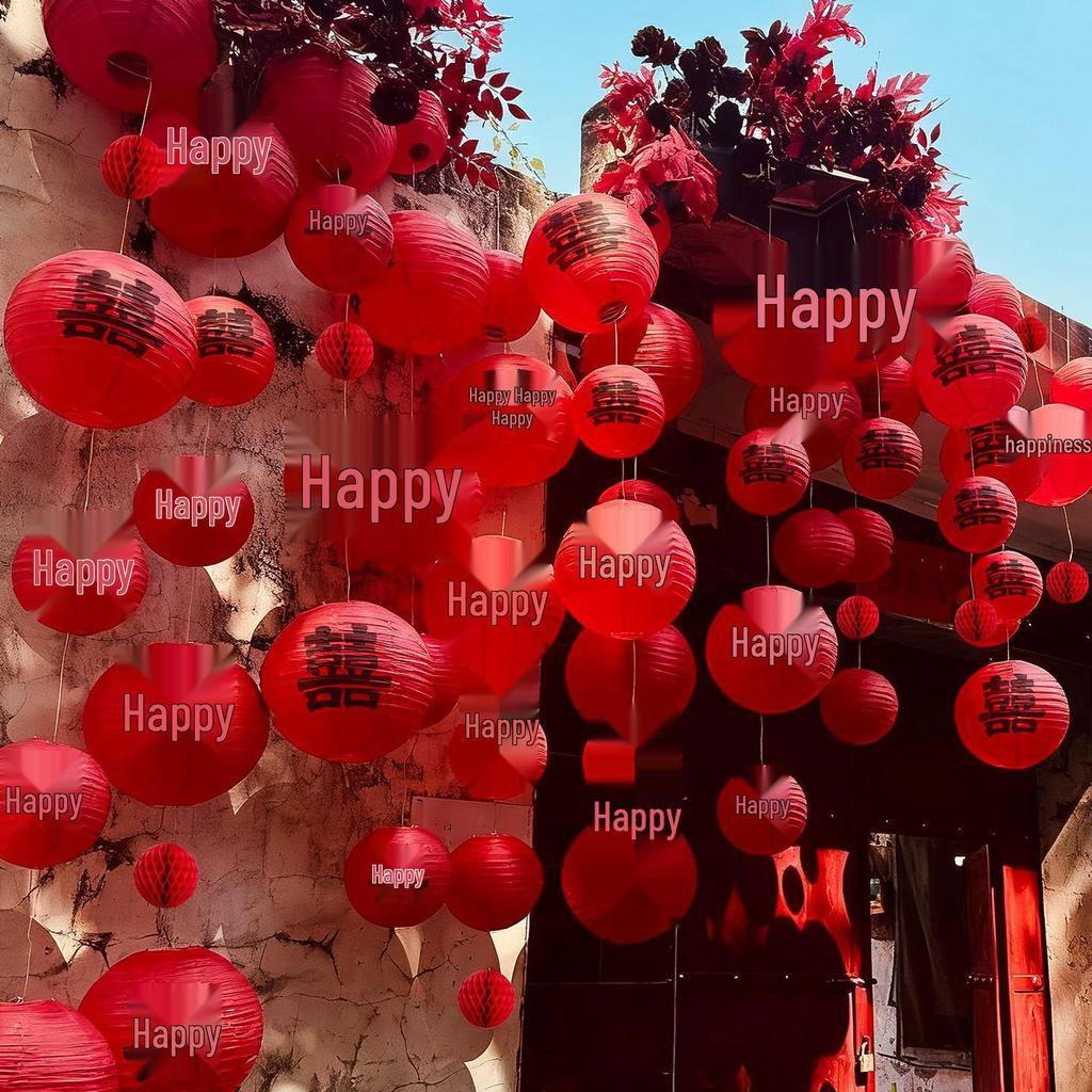 Rural Courtyard Wedding Decoration Set: Double Happiness Curtain for Bride and Groom's Entrance