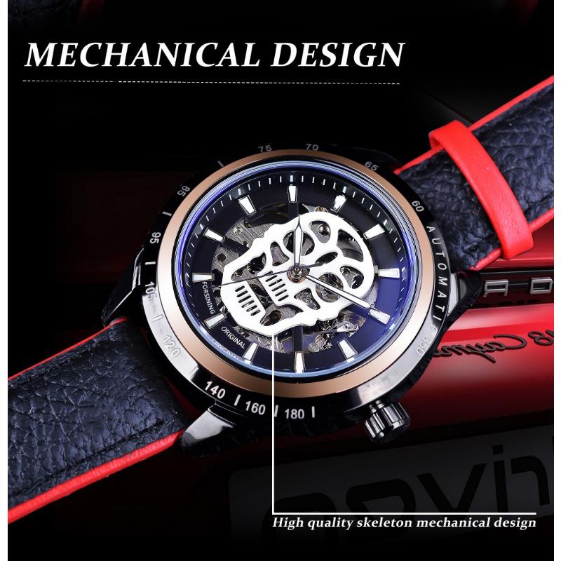 1 pezzo Orologio meccanico automatico da uomo con design inciso vintage, cinturino in pelle impermeabile, quadrante nero quadrato | SHEIN ALIA