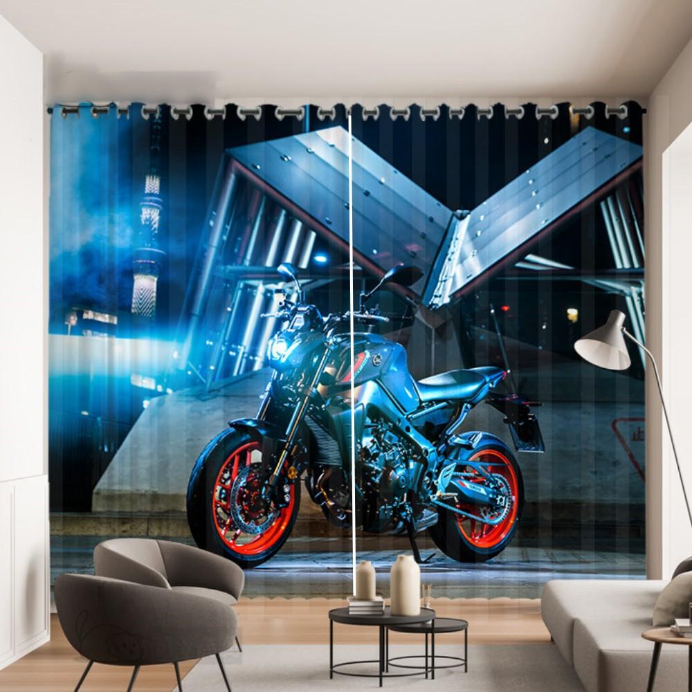 2 Panel Cool Motorcycle Print Curtain for Bedroom Studio Living Room Window Curtain for Floor-to-ceiling Window Cortinas Drapes