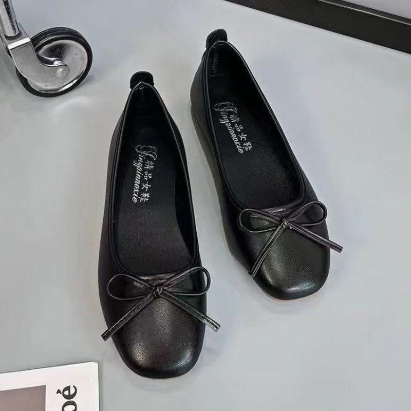 

Spring new versatile round head soft sole single shoes women s flat shoes light mouth shoes bow small red shoes women 35 чёрный