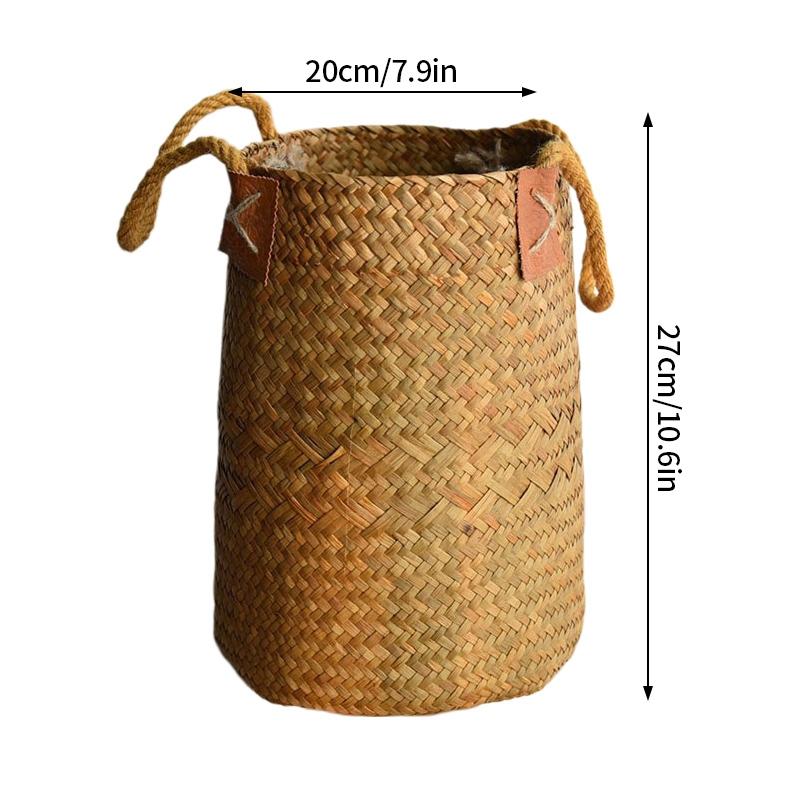 

Маленькая плетеная корзина из морских водорослей с ручкой, корзина для цветов из ротанга для свадьбы, домашний декор, плетеные корзины для хранения растений, цветочный горшок