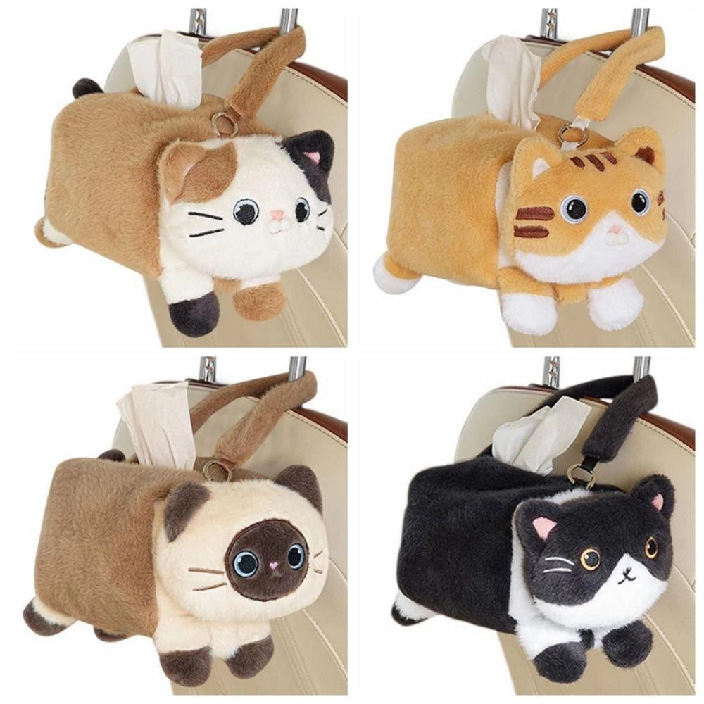 Soft Car Seat Tissue Box Cartoon Paper Towel Dispenser Plush Cat Napkin Box  Backseat Use