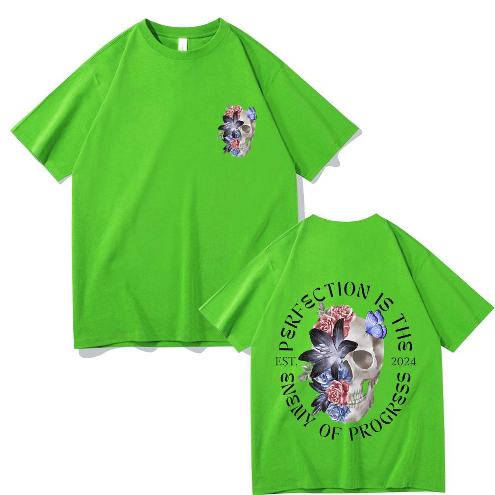Perfection Is The Enemy of Progress Gym Pump Tshirt Men Women Funny Skull T Shirts Male Casual Oversized Ocollar Tshirt Tops