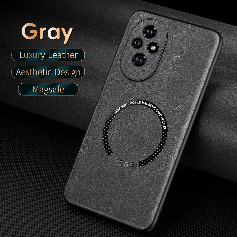 For Honor 300 300 Pro 300 Ultra 200 200 Pro 200 Lite Fine Hole PU Cow Grain Leather Outer Magnetic Ring Soft Edge Phone Case