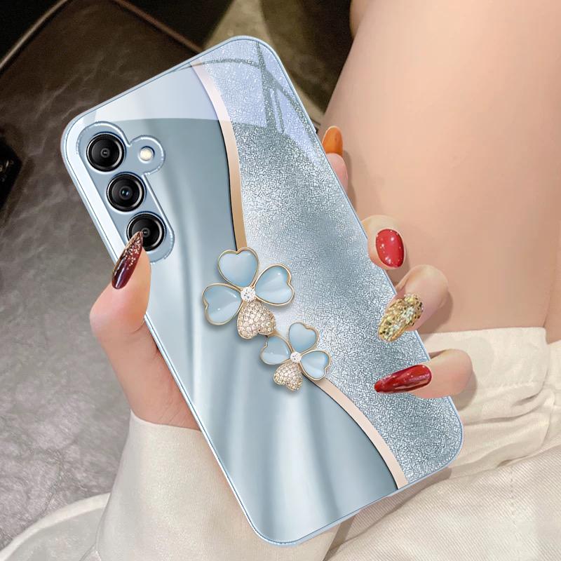 Luxury Four Leaf Clover For Samsung Galaxy A14 4G 20 30 52 20S 21S 22 A32 33 34 42 50 51 53 54 70 71 72 73 5G Glass Phone Case