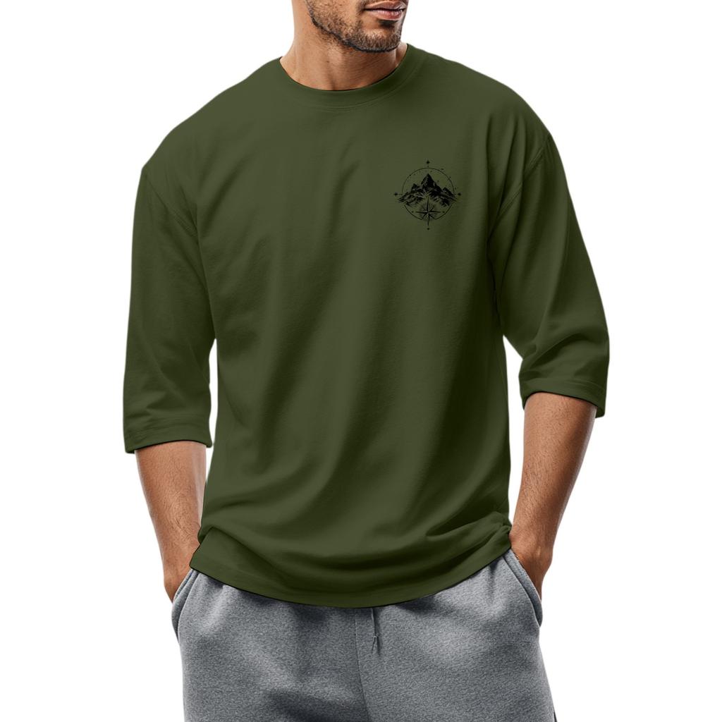 Herren-T-Shirt mit Rundhalsausschnitt, Dreiviertelärmeln, lässiges modisches Oberteil