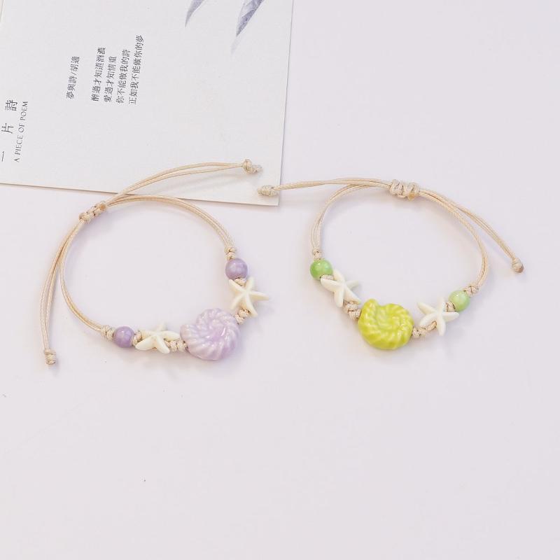 1 Piece Adjustable Boho Jewelry Starfish Hand Rope Handmade Snail Shell Ceramic Bracelet For Women And Men Diy Decoration