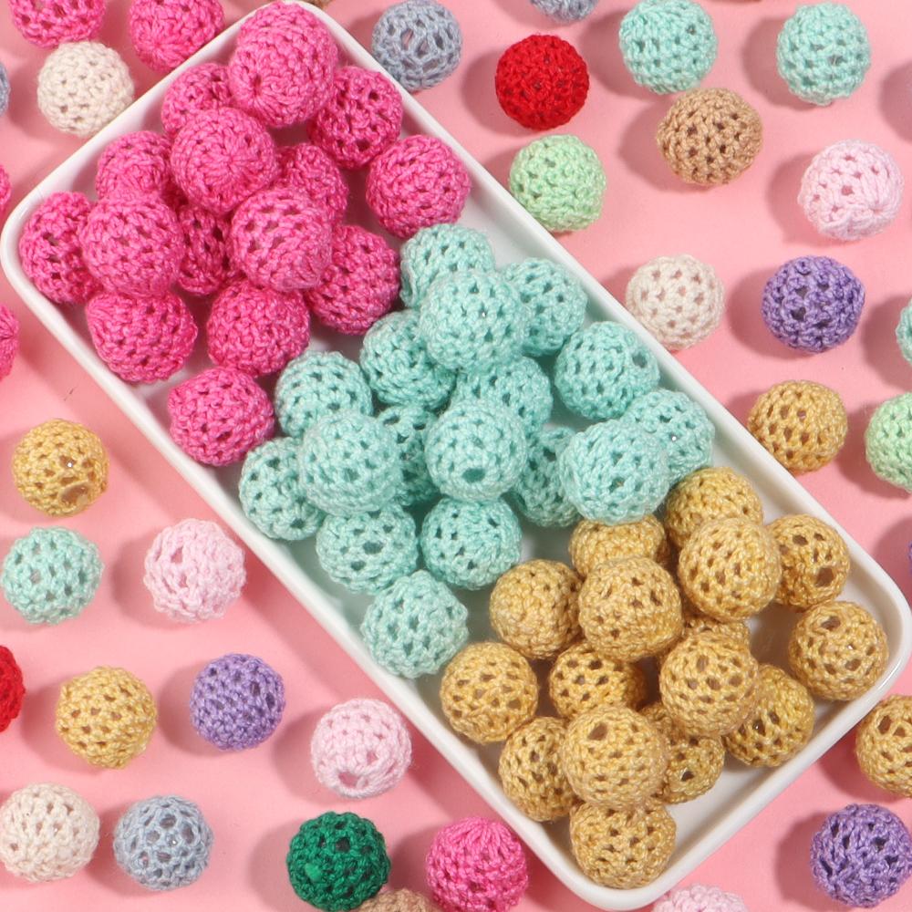 10pcs 14/20mm Acrylic Crochet Beads Colorful Round Knitting Wool Ball Beads For Jewelry Making DIY Necklace Bracelets KeyChain