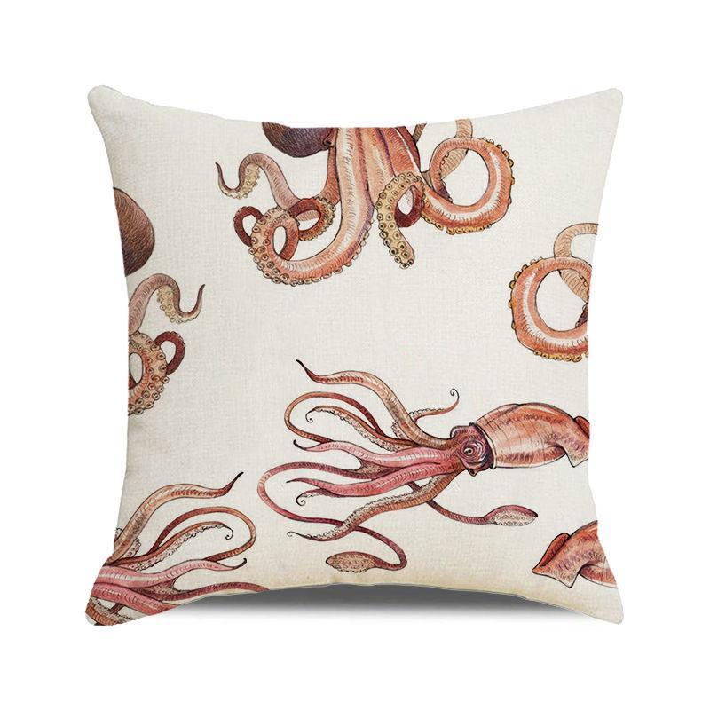 Watercolor Illustration of Octopus Squid Digital Printing Short Plush Pillow Covers for Car Sofa Office Cushion Cover Home Goods