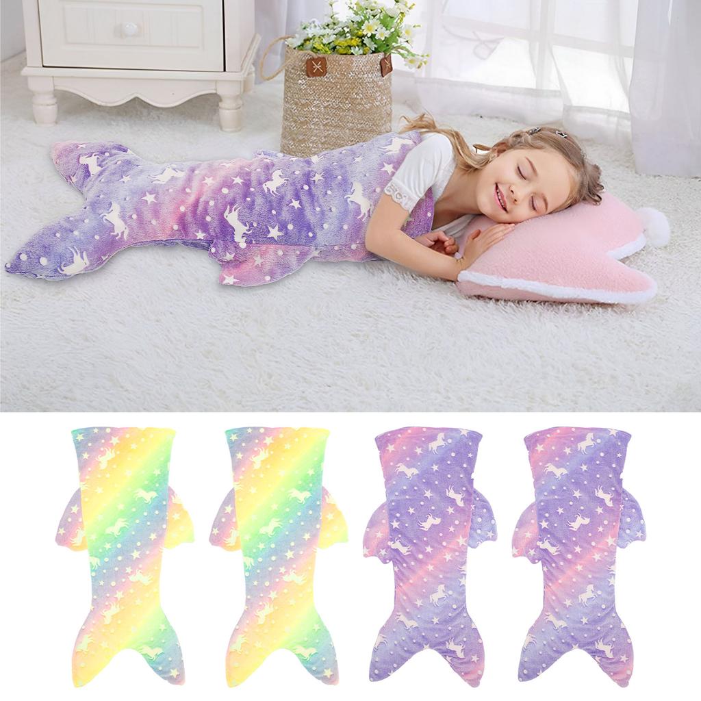 2 Pcs Night Glow Mermaid Tail Blanket Sleeping Bag Soft Flannel Wearable Colorful Girls Kids Blanket All Seasons Sleeping Bag