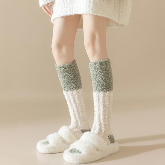 Fuzzy Knee High Socks Women Fluffy Warm Knee Socks Color Socks Leg Warmers Block Thick Winter