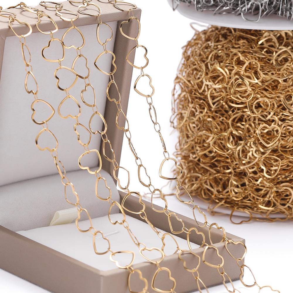 1Meter Stainless Steel Never Fade Hollow Heart Chains Link Handmade DIY Necklace Bracelet Anklets Jewelry Making Supplies