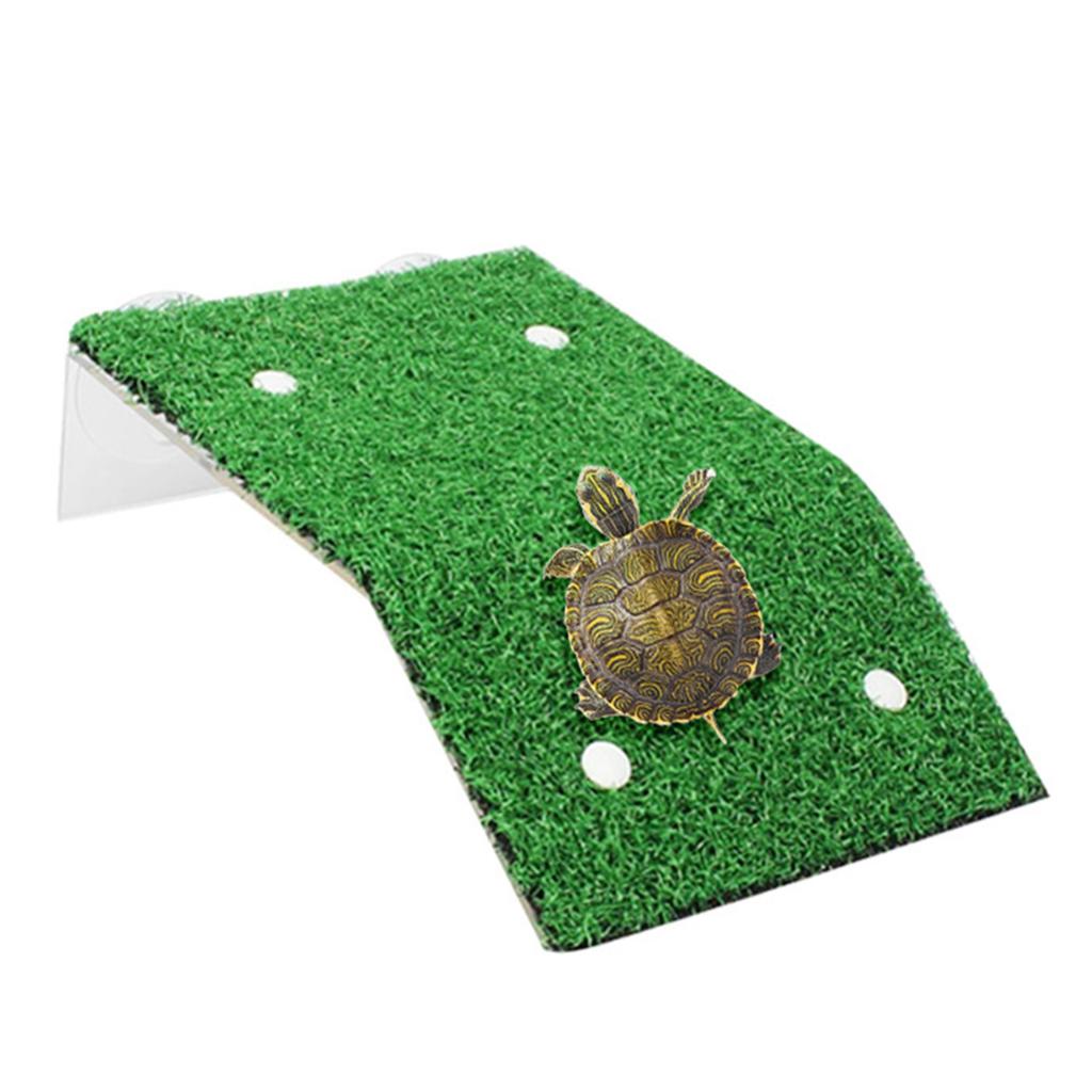 Turtle Resting Basking Drying Platform Reptile Tortoise Climbing Ladder Simulated Lawn Tank Decoration Habitat Decor
