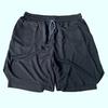 Men Shorts Double Layer Drawstring Fake Two Piece Elastic Waist Knee Length Shorts for Training