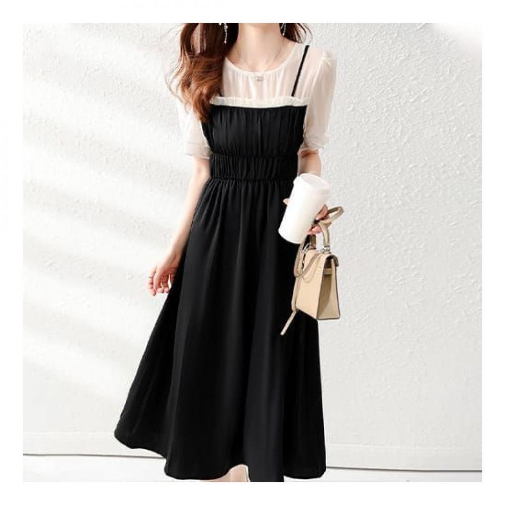 Navava Women ShirrIng Two In One thIn Short Sleeve Dress No741