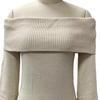 Damen Pullover Schulterfrei Langarm Einfarbig Stricktops Slim Fit Asymmetrisches Design Pullover Tops Strickware