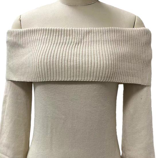 Women Sweater Off Shoulder Long Sleeve Solid Color Knitting Tops Slim Fit Asymmetric Design Pullover Tops Knitwear