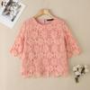 ZANZEA Blusa Casual de Verano para Mujer con Encaje Calado de Ganchillo Patchwork de Media Manga