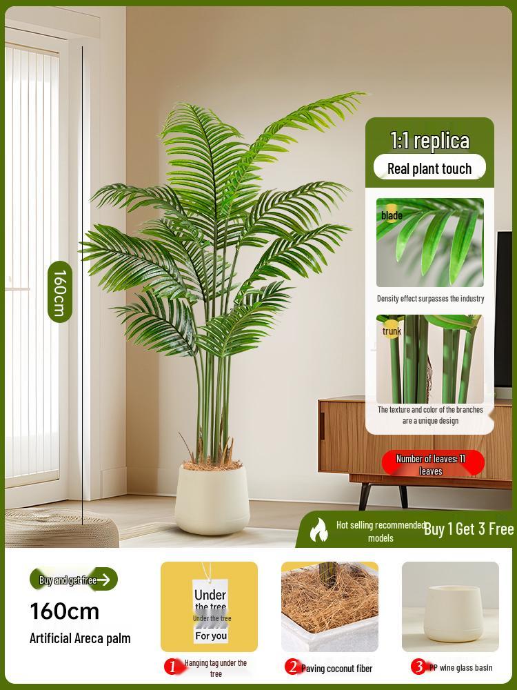 Luxury Fishtail Palm Artificial Tree for Indoor Living Room Decor - Bionic Green Plant In Pot for Floor Landscaping.