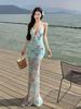 Sweet and Spicy High Split Slim Fit Halter Dress Summer Photo Beach Skirt Seaside Vacation Atmosphere Skirt