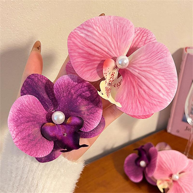 Orchid Flower Hair Clip Hair Ornament Hair Accessories Bohemia Barrettes Floral Pearl Hair Clip Headdress Orchid Hairpin