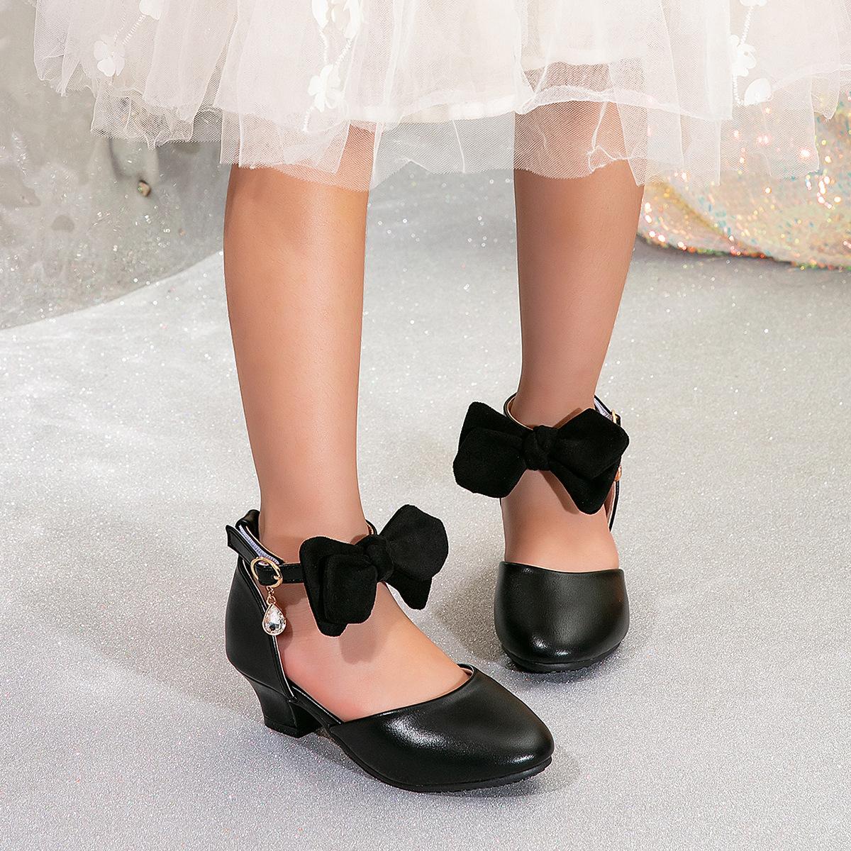 

New Children High Heels Ankle-strap Bowknot Girl Princess Dress Sandals Sweet Wedding Party Versatile Kids Fashion Catwalk Shoes 37