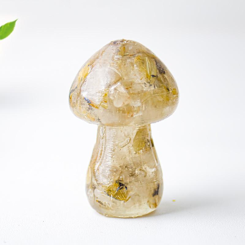 Resin Crystal Mushroom Figurine With Natural Gemstones For Home Decor Gift Ideas