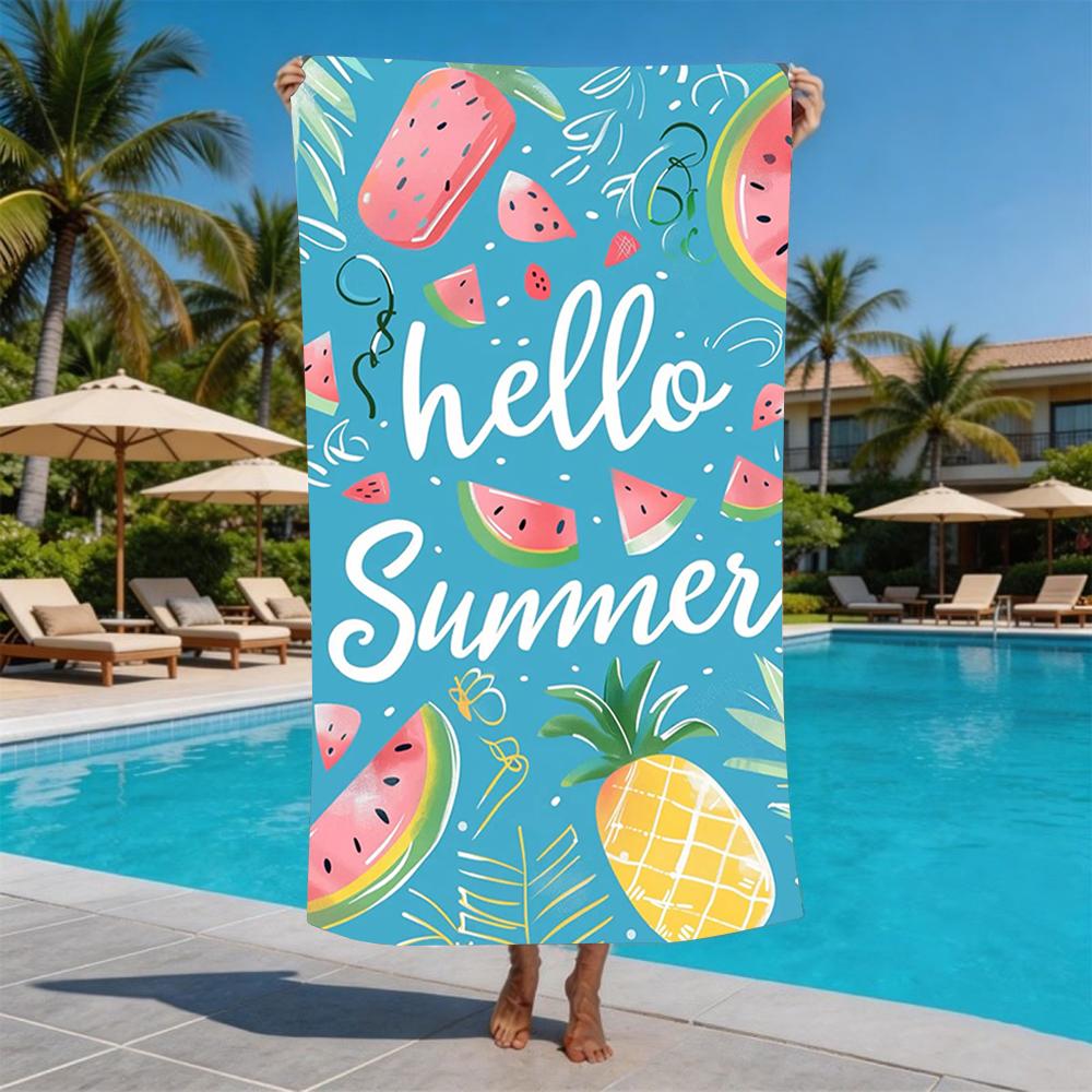 Hallo Sommer Cartoon Strand Element Druck Strandtuch Sandfest Pooltuch Sommer Schwimmen Outdoor Picknick Fitnessstudio Camping Reise Nutzung