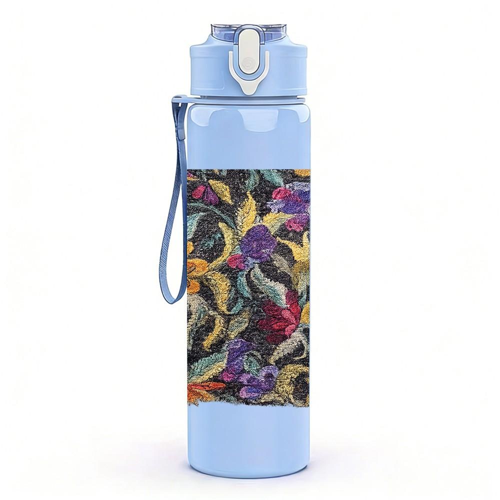 1PC Dark Rich Toned Floral Bouquet Print 750ml Color Plastic Sports Water Bottle Leakproof Flip Straw Lid Suitable for Sports Office Home Use