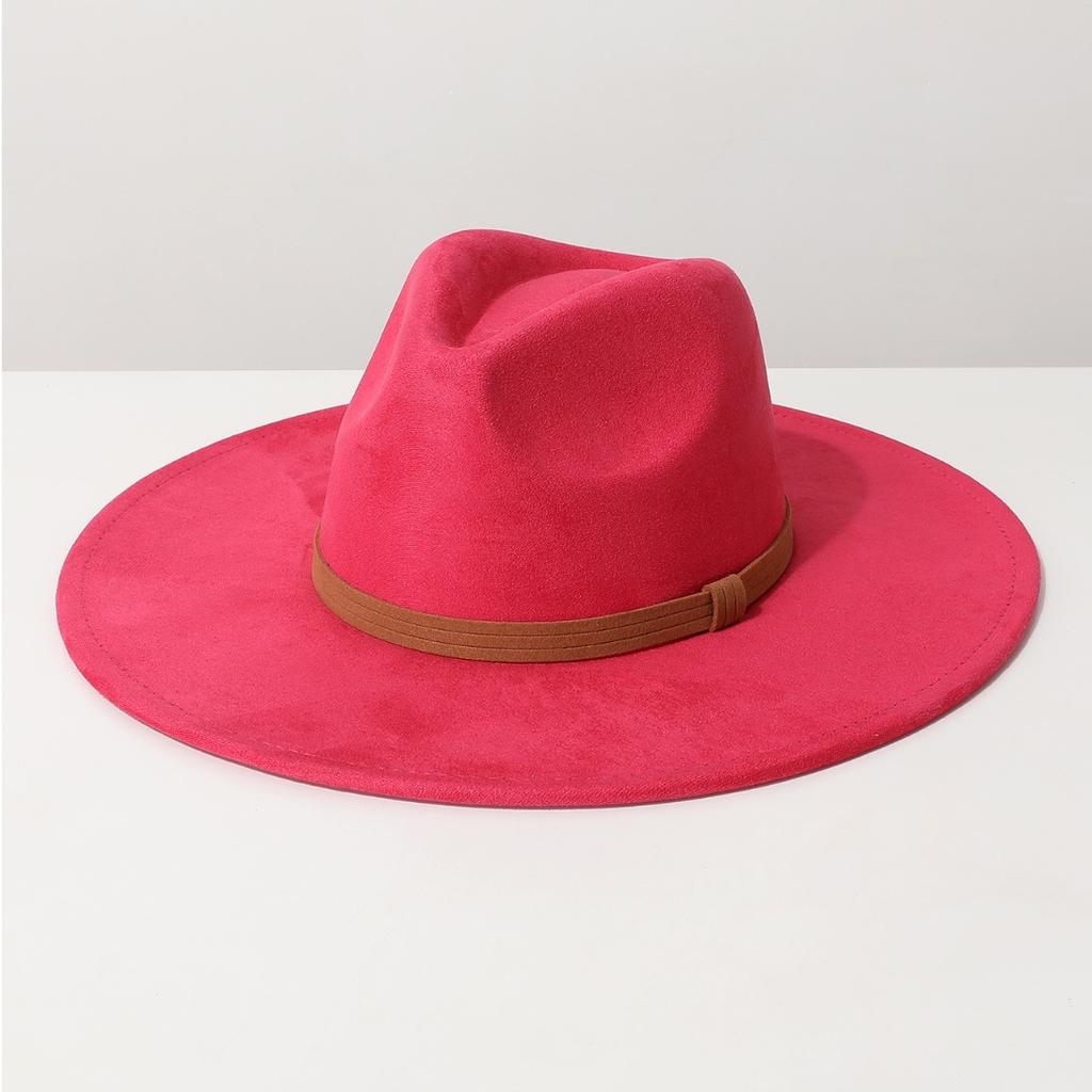 Popular new European and American style unisex fedora with flat brim, velvet ribbon accessory, suede jazz hat