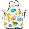 1pc Sea Life Turtle Fish Seahorse Coral Print Apron, Durable And Easy To Clean, Adjustable Waistband, Polyester Material, for Kitchen Cooking, Gardeni