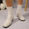 Classic Simple Solid Stretch Sock Boots Women Autumn Elegant Square Toe High Heel Booties Slip On Elastic Knitted Ankle Boots