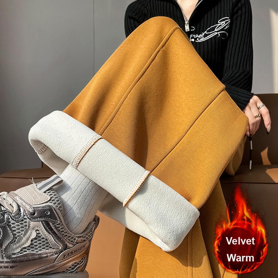 Autumn Winter New Style Fleece Thick High Waist Knife Leg Pants Women Wide Leg Casual Pants