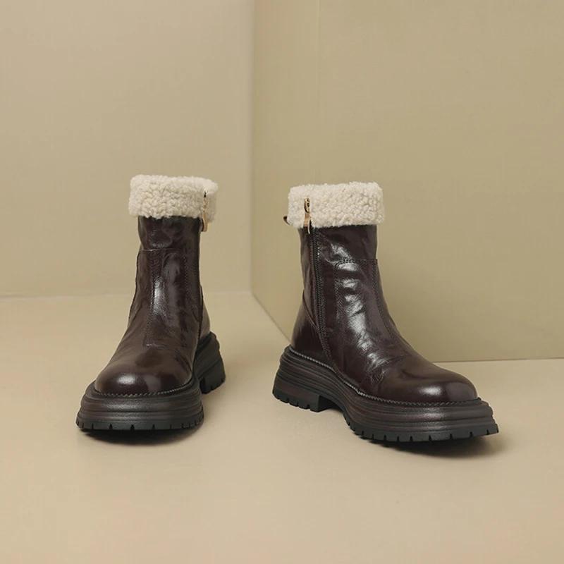 

Винтажные женские ботильоны на платформе, модные теплые плюшевые короткие ботинки, осенне-зимние, удобные, на толстом каблуке, женская обувь 40 коричневый