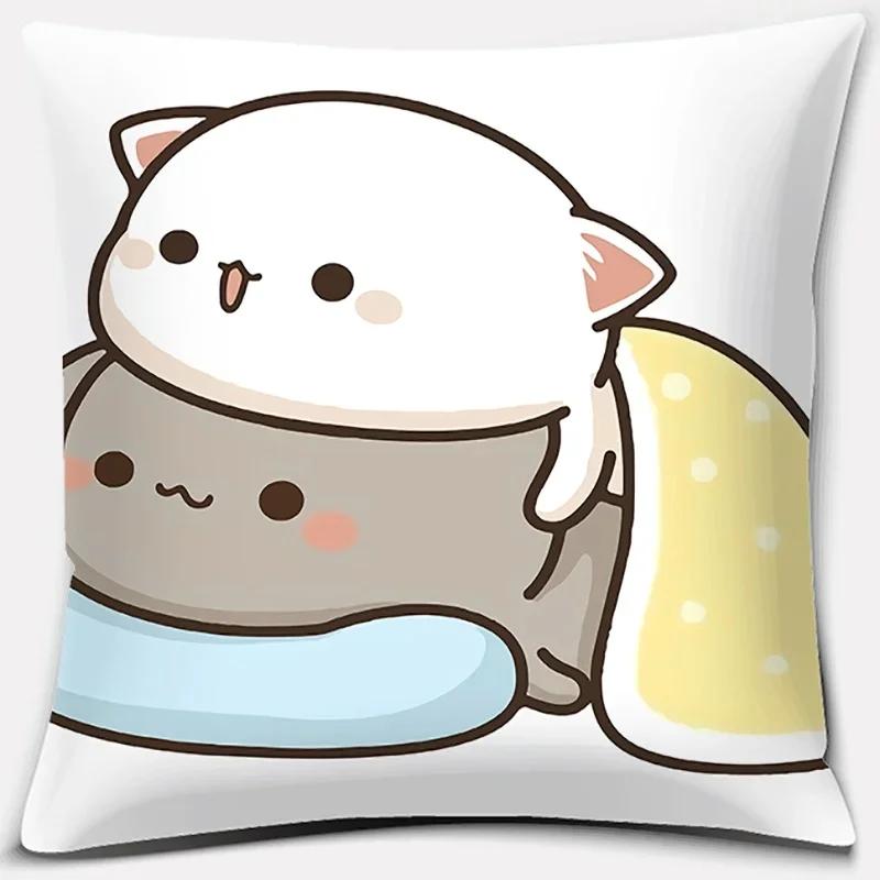 45X45Cm Cartoon Cute Pillow Case Mocha Mochi Peach Cat Cushion Cover Pillow Cover Decorative Pillows For Sofa Car Pillowcase