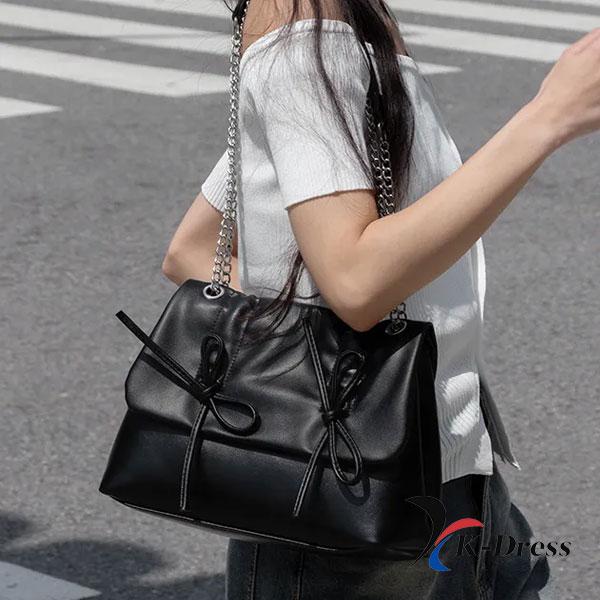 Loving Ribbon Leather Chain Shirring Square Flap Crossbody Shoulder Bag (4 Colors)
