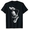 Funny Cat Playing Saxophone Cat Jazz Sax Music Saxophonist T Shirts Cotton Humor Tee Shirt Short Sleeve Unisex Loose Clothing