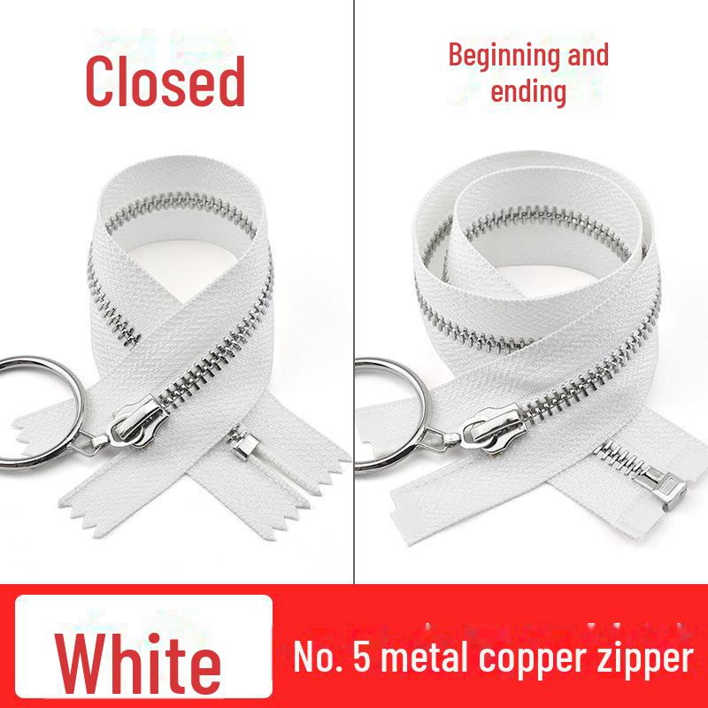 

нет. 5 медных молний с серебряными зубцами и большим кольцом-пулером для кожаных брюк, юбок и багажа, 20-40 см 20cm closed end белый