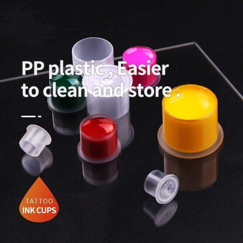 DM 100PCS Disposable Tattoo Ink Cup Plastic Pigment Clear Holder Container Cap With Bottom Permanent Makeup Microblading Supply