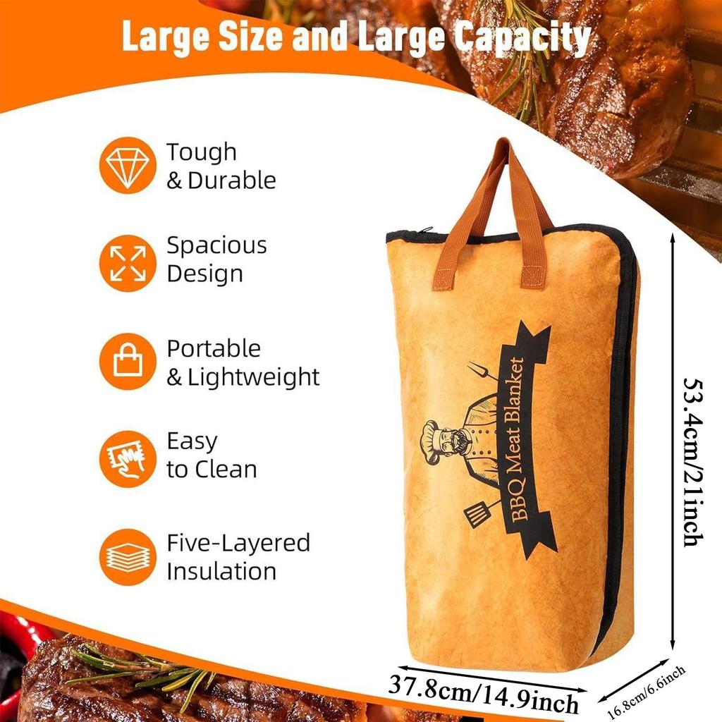 Reusable Smoker Meat Insulated Resting Bag with Wide Mouth for Brisket/Beef BBQ Blanket for Resting Meat BBQ Accessories