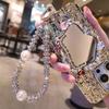 Diamond Pendant Phone Lanyard Universal Lanyard Anti-lost Luxury Diamond-encrusted Wrist Chain Short Pearl Diamond Ring Strap